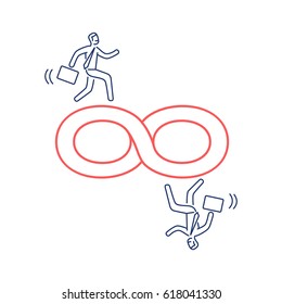 Infinite run. Vector business illustration of businessman running on infinity sign | modern flat design linear concept icon and infographic red and blue on white background