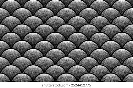  Infinite scales, seamless black and white grainy gradient pattern in geometrical semicircle shape.