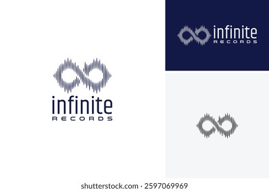 Infinite Shape Infinity Symbol with Soundwave Wave form Spectrum for Audio Voice Music Record Studio Logo Design