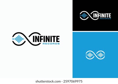 Infinite Shape Infinity Symbol with Soundwave Wave form Spectrum for Audio Voice Music Record Studio Logo Design