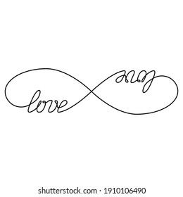 Infinite sign and lettering love, continuous line. Vector illustration, isolated on a white background.