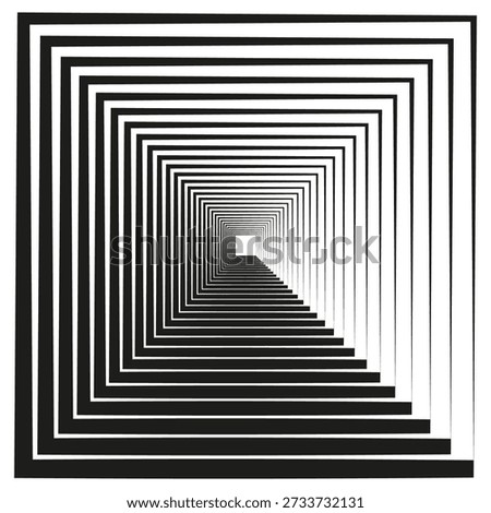 Infinite square tunnel. Professional optical illusion background. Deep Vector perspective. Detailed geometric concentric pattern. EPS 10.