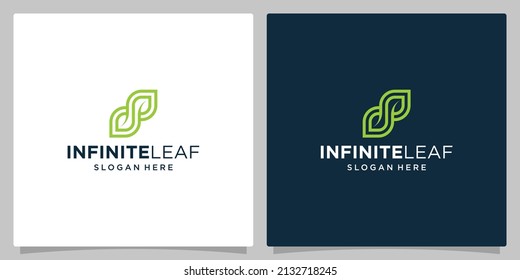 infinite symbol logo design with green leaf logo. Premium vector