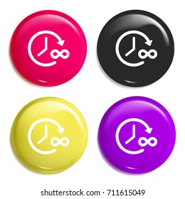 Infinite time multi color glossy badge icon set. Realistic shiny badge icon or logo mockup
