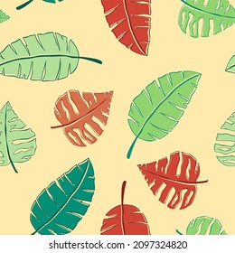 Infinite Tropical Beateful Leaves Vector Texture Background
