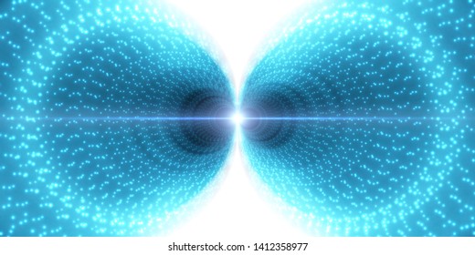 Infinite tunnel depth, light particles composition. Vector abstract background. 