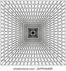 Infinite tunnel grid. Abstract perspective pattern. Geometric line art. Vector optical illusion.