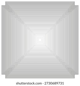 Unendlicher Tunnelvektor. Geometrische quadratische Perspektive. Konzentrisches Rahmenmuster. Professioneller, weicher, grauer Hintergrund. EPS 10.