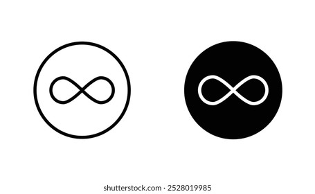 Infinite vector icon set in black and white color.