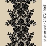 Infinite vector lace band. Seamless lace with flowers. 