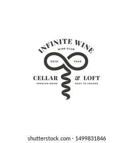 Infinite wine logo design template with corkscrew. Vector illustration.