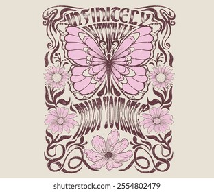 Infinitely butterfly trust yourself. Stay positive. Butterfly with flower artwork for t shirt print, poster, sticker, background and other uses. Spring flower. Let your dreams be your wings.