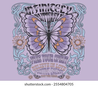 Infinitely butterfly trust yourself. Stay positive. Butterfly with flower artwork for t shirt print, poster, sticker, background and other uses. Spring flower. Let your dreams be your wings.