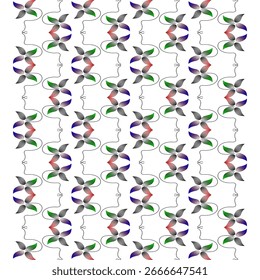 An infinitely repeating pattern featuring abstract shapes in various pastel colors on a black background. Perfect for textiles, wallpapers, digital backgrounds, and modern graphic projects.