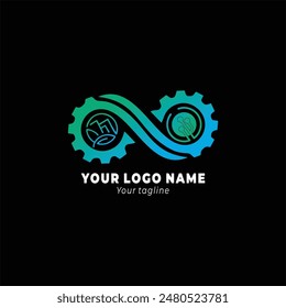 The Infiniti Tech logo is a combination of a toothed wheel and a mountain, which also includes a technology icon with green and blue gradient colors and a black background.