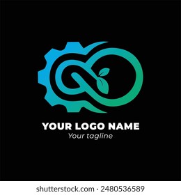 The Infiniti Tech logo is a combination of a toothed wheel on the outside of the left side with a leaf icon on the left side and a technology icon on the right side with green and blue gradient colors