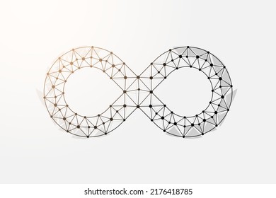 Infinity 3d low poly symbol with connected dots. Forever, unlimited design vector illustration. Endlessness polygonal wireframe