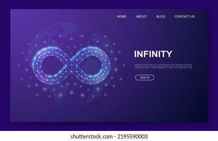 Plantilla de sitio web de barra baja infinita 3d. Concepto de ilustración de diseño para siempre. Símbolo poligonal ilimitado para página de inicio, página de publicidad.