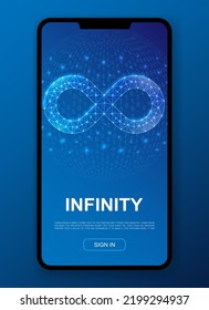 Infinity 3d polygonal symbol for UI, UX design template. Low poly Forever illustration for homepage app design. Endlessness illustration concept.