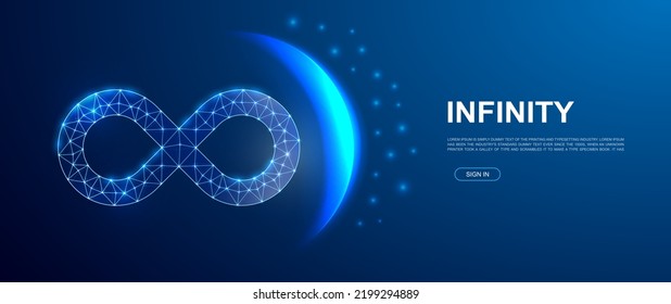 Infinity 3d polygonal symbol for website template. Low poly Endlessness illustration for promo banner design. Forever design illustration concept.