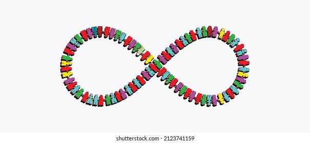 Infinity Autism Puzzle Icon Logo, 3d,  vector illustration. Autism Spectrum Disorder, Neurodiversity awareness and acceptance sign, Infinity puzzle design for any purposes on isolated background.