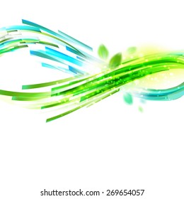 Infinity blue and green drawing with leaves. Vector linear decorative illustration. Logo presentation.