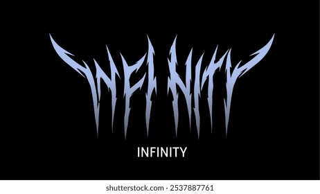 Infinity" es un diseño de Vector audaz con tipografía metálica y nítida, perfecto para los fanáticos de la estética oscura, el rock y la ciencia ficción. Sus tonos negros y azules crean un look llamativo y vanguardista, ideal para camisetas