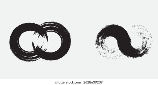 Infinity brush strokes are designed on an isolated white background. Brush strokes effect design with infinity icon. Painting brush effect design. Dirty texture. 