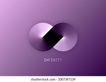 infinity business logo Template for your design. Eternity concept in metallic gradient color, abstract metallic sign violet spectrum icon, Metal loop Vector illustration isolated on purple background