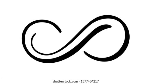 Infinity calligraphy vector illustration symbol. Eternal limitless emblem. Black mobius ribbon silhouette. Modern brush stroke. Cycle endless life concept. Graphic design element for card and logo