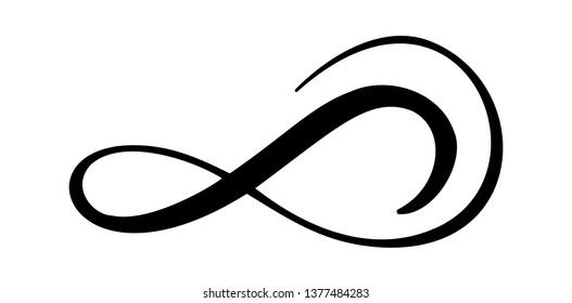 Infinity calligraphy vector illustration symbol. Eternal limitless emblem. Black mobius ribbon silhouette. Modern brush stroke. Cycle endless life concept. Graphic design element for card and logo