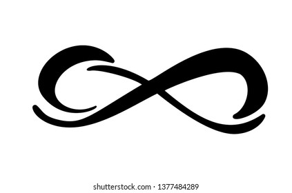 Infinity calligraphy vector illustration symbol. Eternal limitless emblem. Black mobius ribbon silhouette logo. Modern brush stroke. Cycle endless life concept. Graphic design element for card and