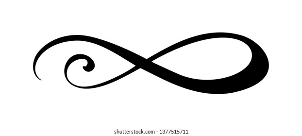 Infinity calligraphy vector illustration symbol. Eternal limitless emblem. Black mobius ribbon silhouette. Modern brush stroke. Cycle endless life concept. Graphic design element for card and logo