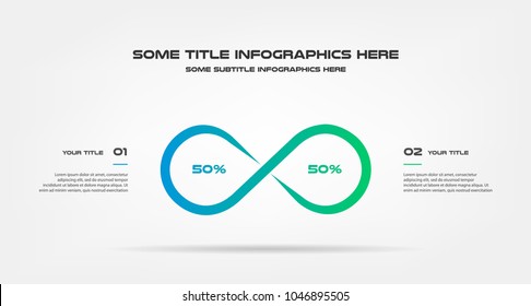 Infinity chart of percentage infographics. Element of graph, diagram with 2 options - parts, processes, timeline. Vector business template for presentation, workflow layout, annual report