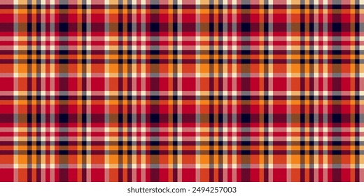 Infinity check a cuadros sin costuras, fondo de tela de textura de relieve. Vector textil de patrón tartán repetitivo en paleta de colores rojo y oscuro.