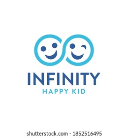 Infinity child logo icon, caring kid, caring son, smile icon, happy face, hand logo icon vector template on white background