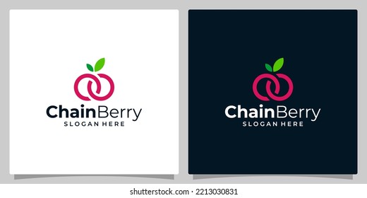 infinity circle chain logo design with fruit berry logo. icon logotype. Premium vector