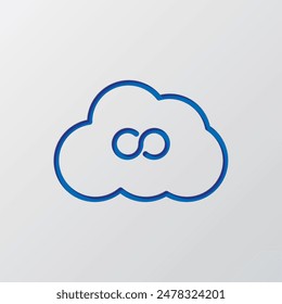 Infinity, cloud simple icon vector. Flat design. Paper cut design. Cutted blue symbol with shadow. Gray background.ai