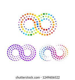 Infinity Colorful logo with Line Dots Pixel Square Rectangle shape, Looped symbol , Science and DNA molecule, Technology and Digital concept for your Corporate identity