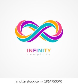 Infinity colourful symbol isolated on white background. Vector illustration. Endless concept loop, 8 icon logo, minimal design template. Eight shape in trendy retro 3d graphic style