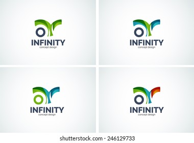 Conjunto de iconos del logotipo de la compañía de desbordamiento, círculo de negocios y elemento de diseño de anillo de formas solapadas que fluyen