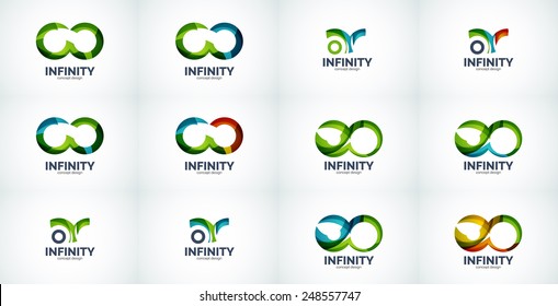 Infinity company logo icon set, business circle and ring design element of flowing overlapping shapes