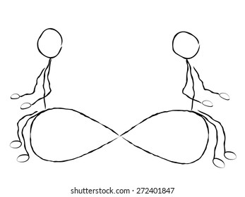 Infinity concept. Two men with infinity sign.
