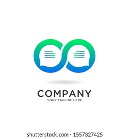 Infinity conversation logo - endless chat symbol. Dialogue, discussion and talk vector icon.