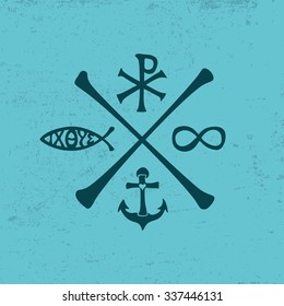 Infinity, cross, anchor, Jesus fish, savior, icon