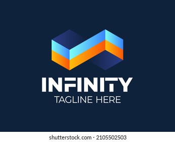 infinity cube logo. 3D Geometric Infinity Cube Hexagon vector logotype