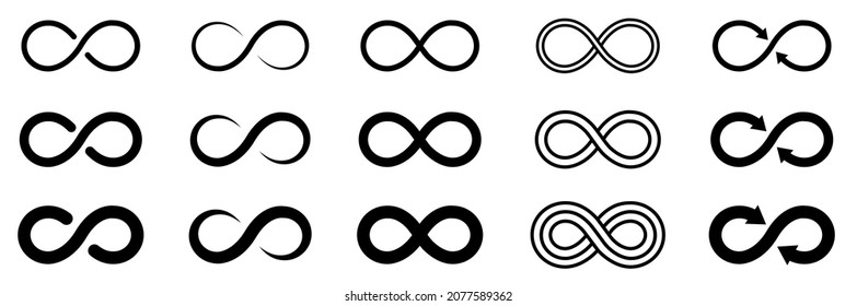 Infinity design logo icon set. Infinity symbols collection. Eternal, limitless, endless, life. Symbol of repetition and unlimited cyclicity.