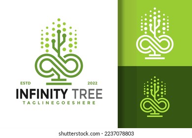 Infinity Digital Tree Logo Design Vector Illustration Template