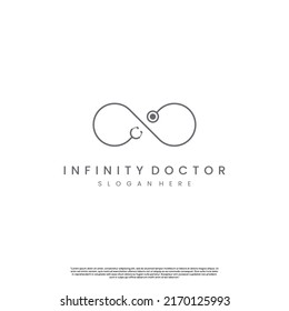 diseño del logotipo del doctor infinito sobre fondo aislado, símbolo de infinito combinado con el concepto del logo del estetoscopio