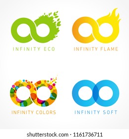 Infinity eco, flame, colors & soft logo ideas. Flat vector design infinity signs for web graphic or future concept